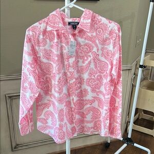 Lands' End Pink Paisley Button-Up Shirt. Size 12p. New with tags.
